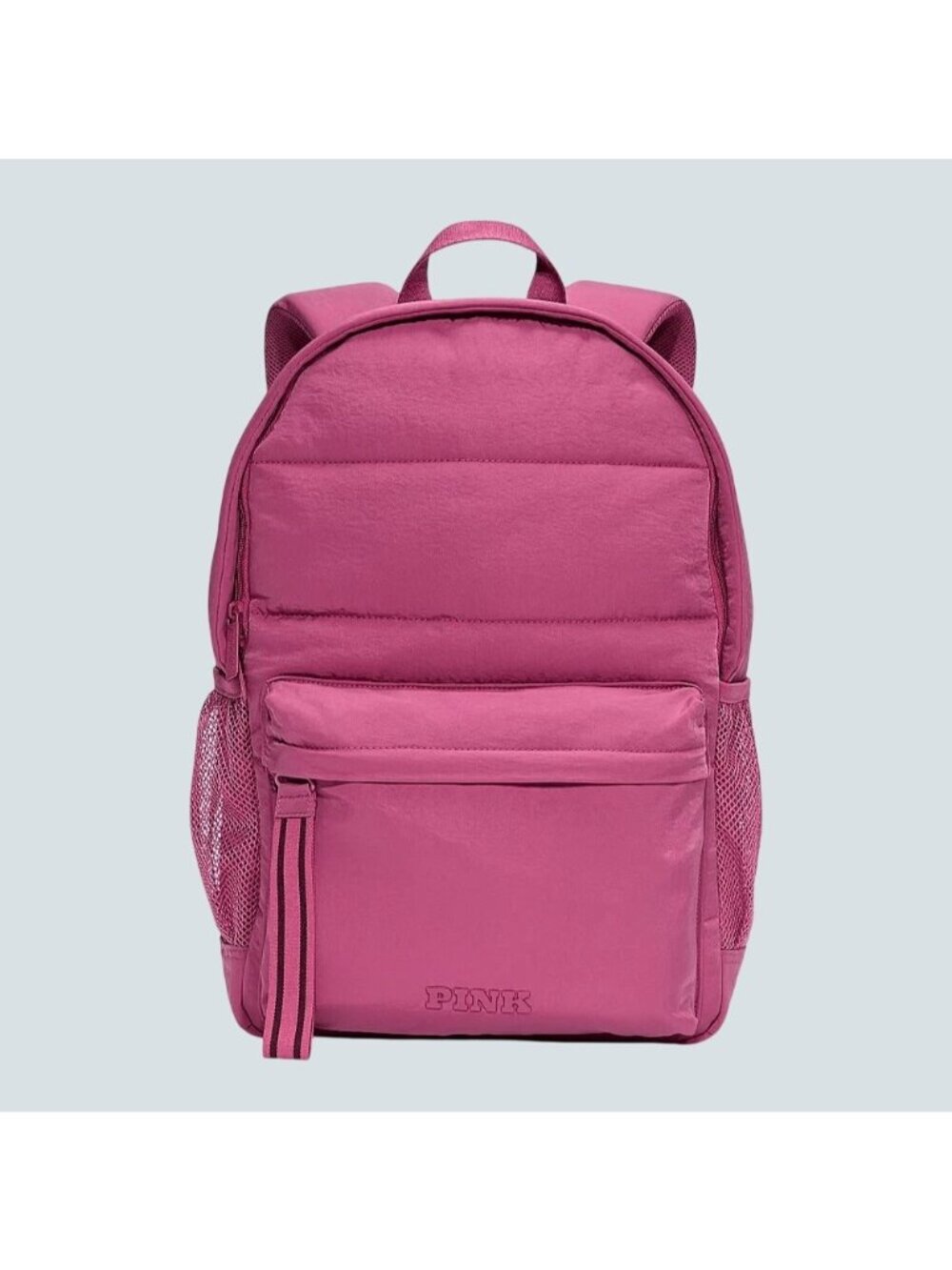 Pink Quilted Backpack With Padded Straps Side Mesh Pockets
